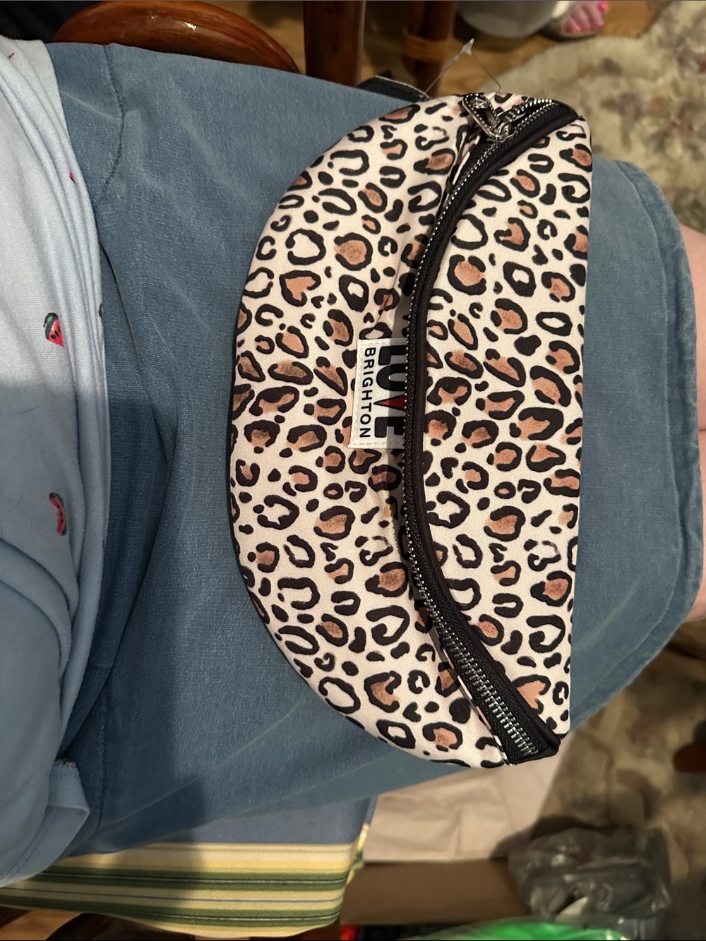Brighton Leopard Crescent Cosmetic Pouch in White, Tan & Black